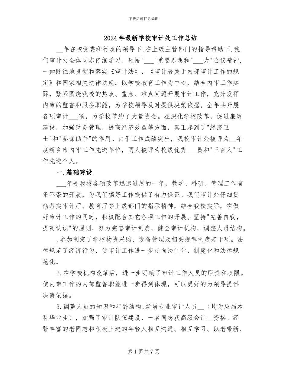 2024年最新学校审计处工作总结_第1页