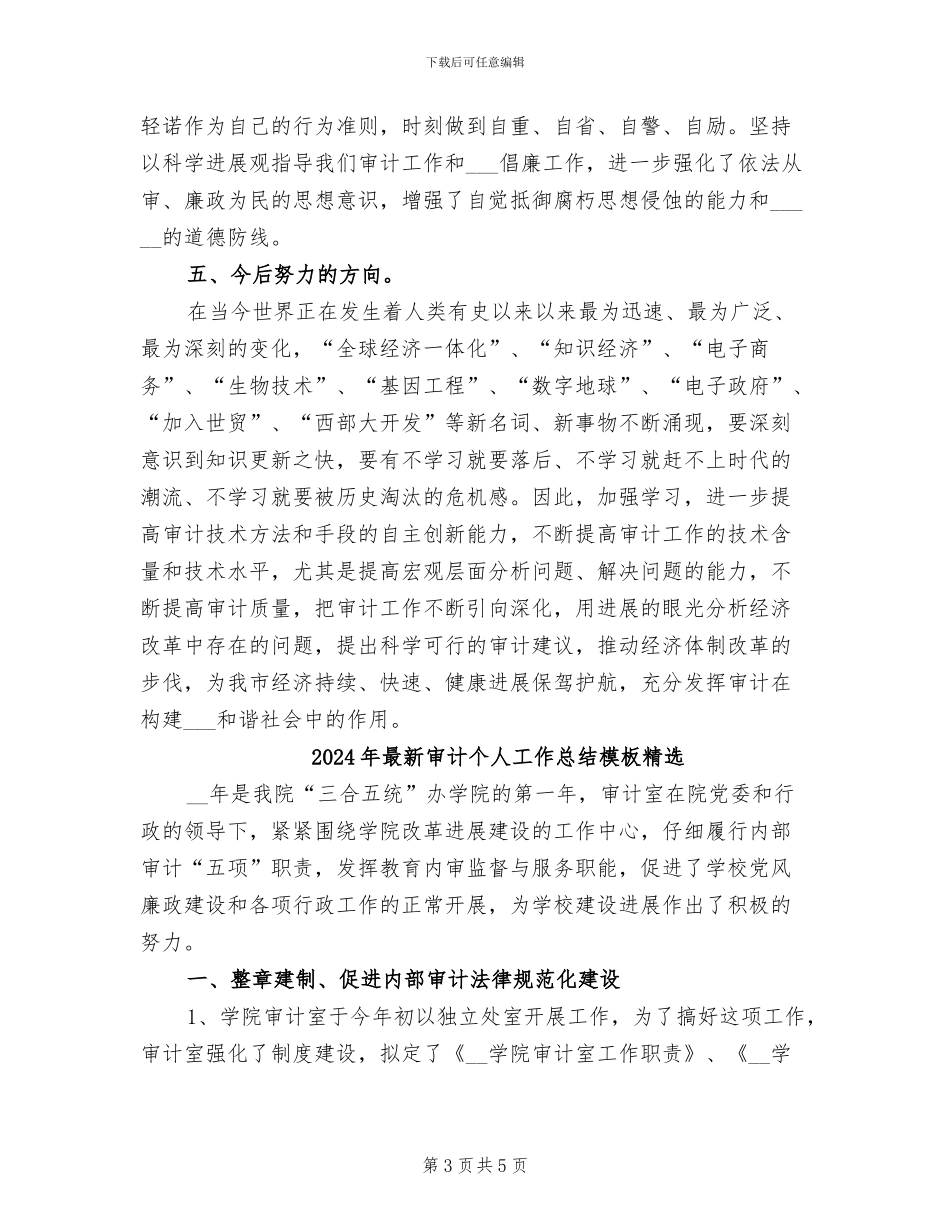2024年最新审计个人工作总结报告精选_第3页