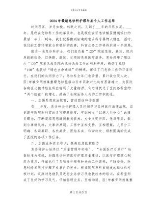 2024年最新急诊科护理年底个人工作总结