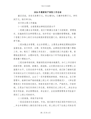 2024年最新财产保险工作总结