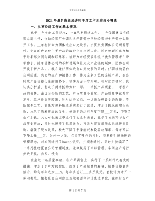 2024年最新高级经济师年度工作总结报告精选