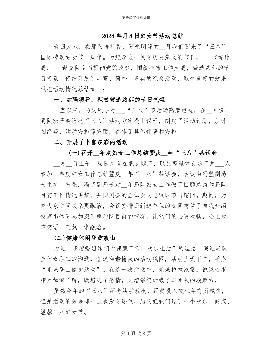 2024年月8日妇女节活动总结_第1页