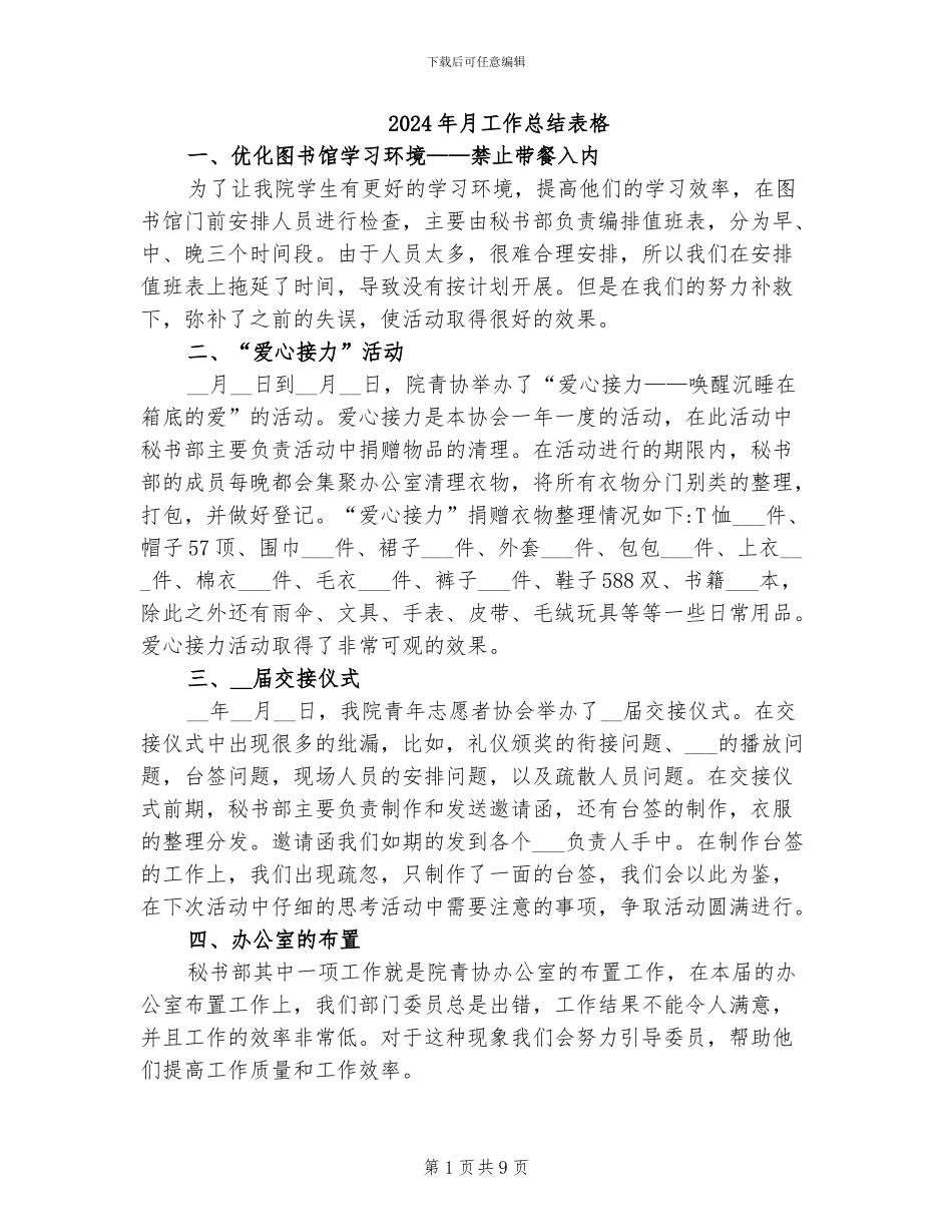 2024年月工作总结表格_第1页