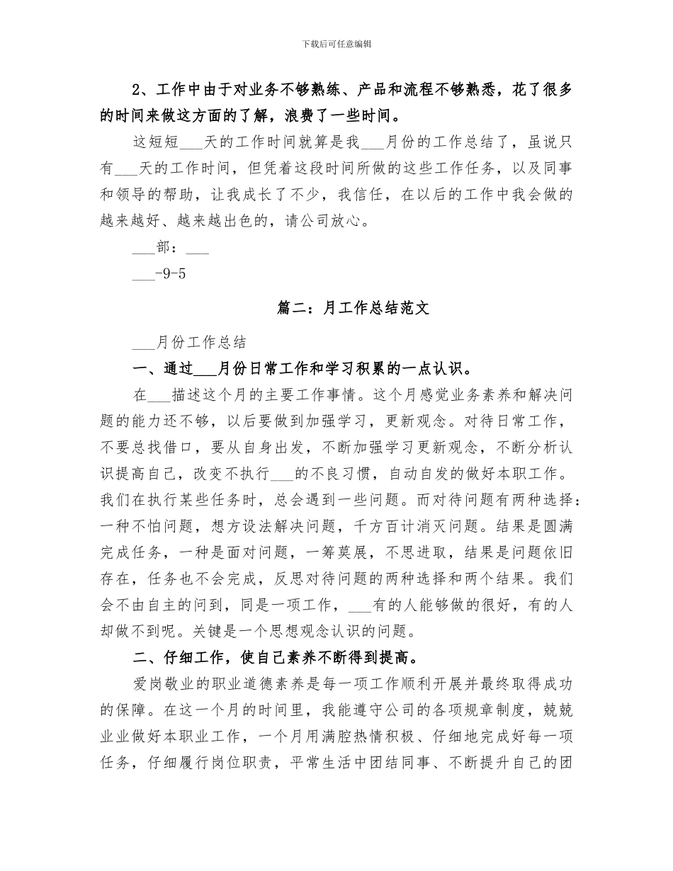 2024年月度工作总结模板_第2页