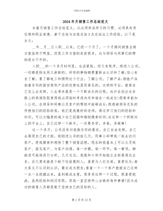 2024年月销售工作总结范文