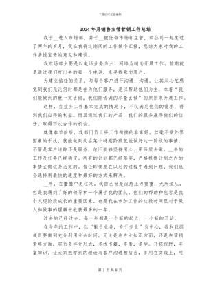 2024年月销售主管营销工作总结