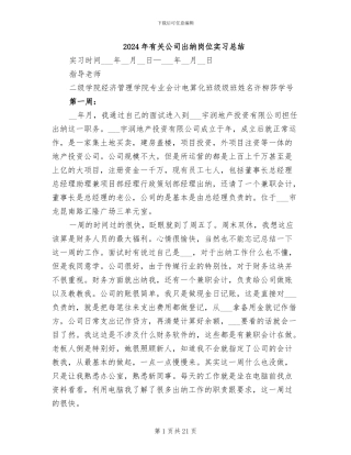 2024年有关公司出纳岗位实习总结
