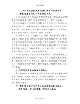 2024年有关街道文教卫生科下半年工作思路总结