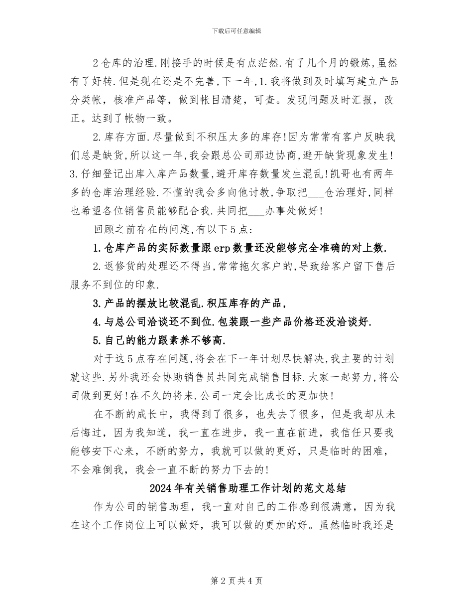 2024年有关销售助理工作计划的总结_第2页