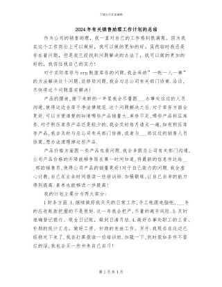 2024年有关销售助理工作计划的总结