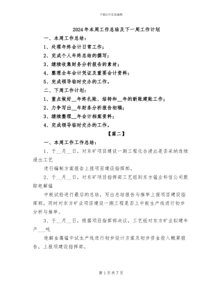 2024年本周工作总结及下一周工作计划