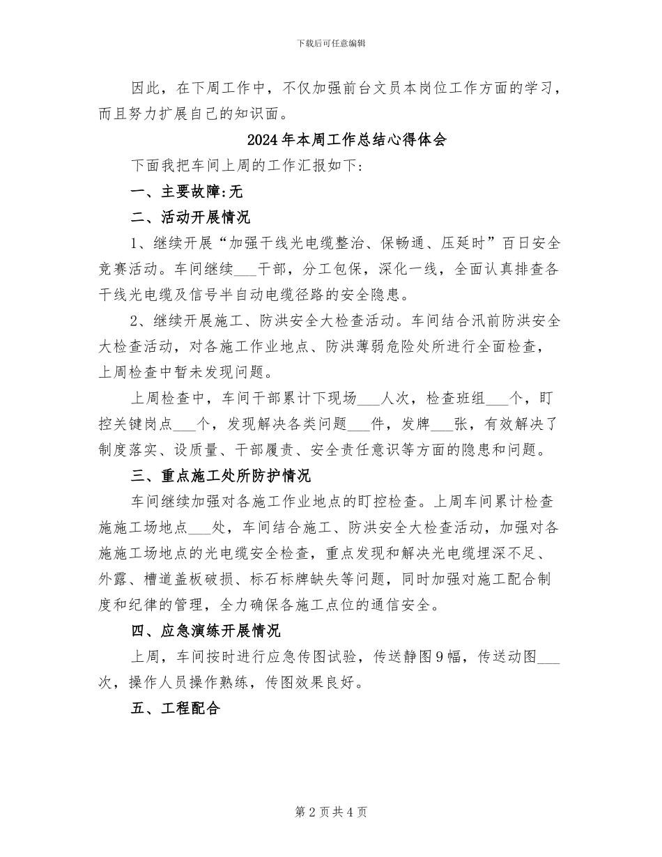 2024年本周工作总结和下周工作计划_第2页