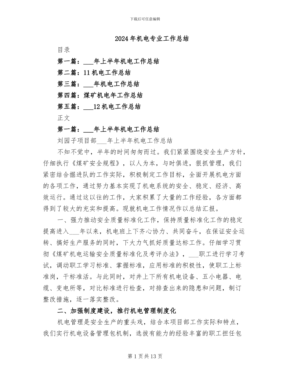 2024年机电专业工作总结_第1页