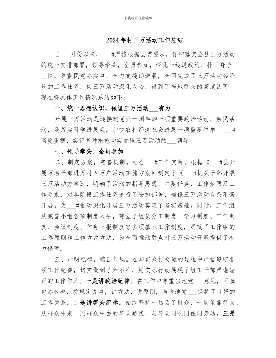 2024年村三万活动工作总结_第1页