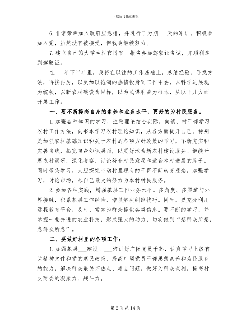 2024年村主任助理上半年工作总结及下半年工作计划_第2页