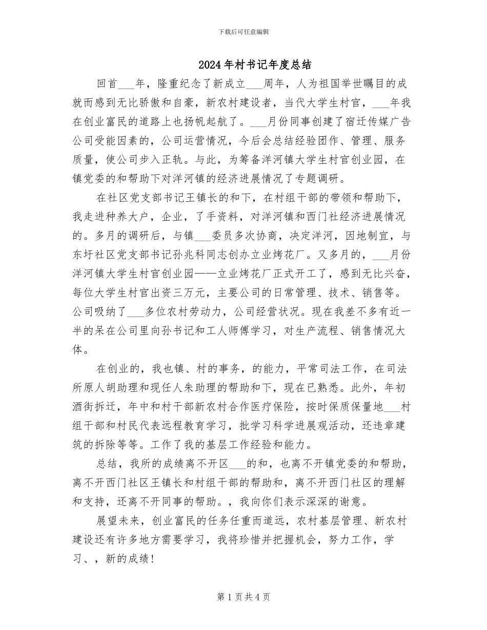2024年村书记年度总结_第1页