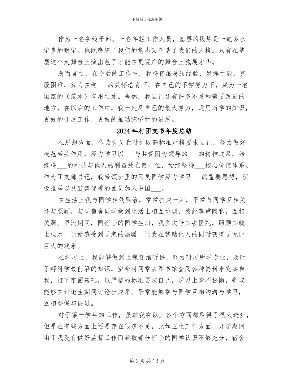 2024年村团委书记个人工作总结_第2页