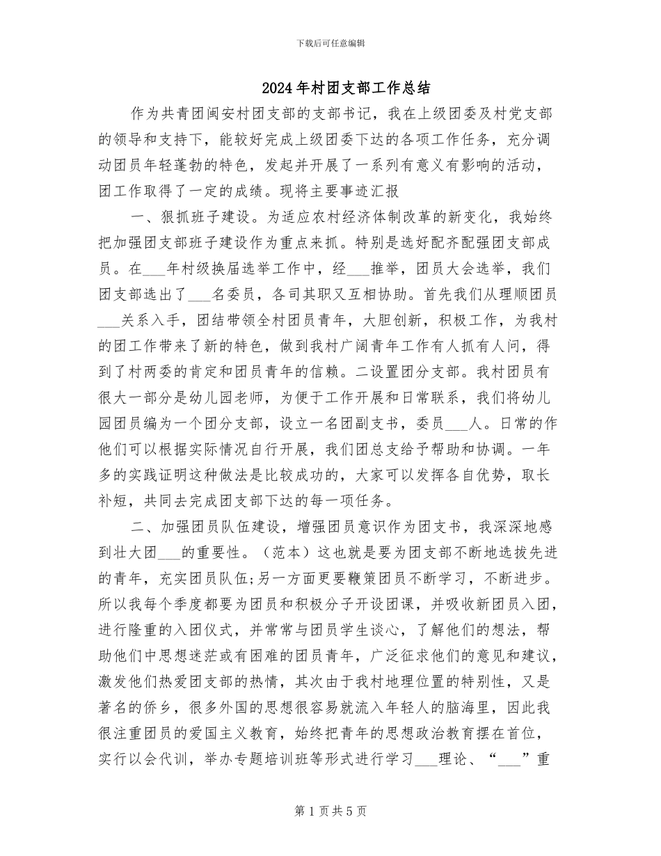 2024年村团支部工作总结_第1页