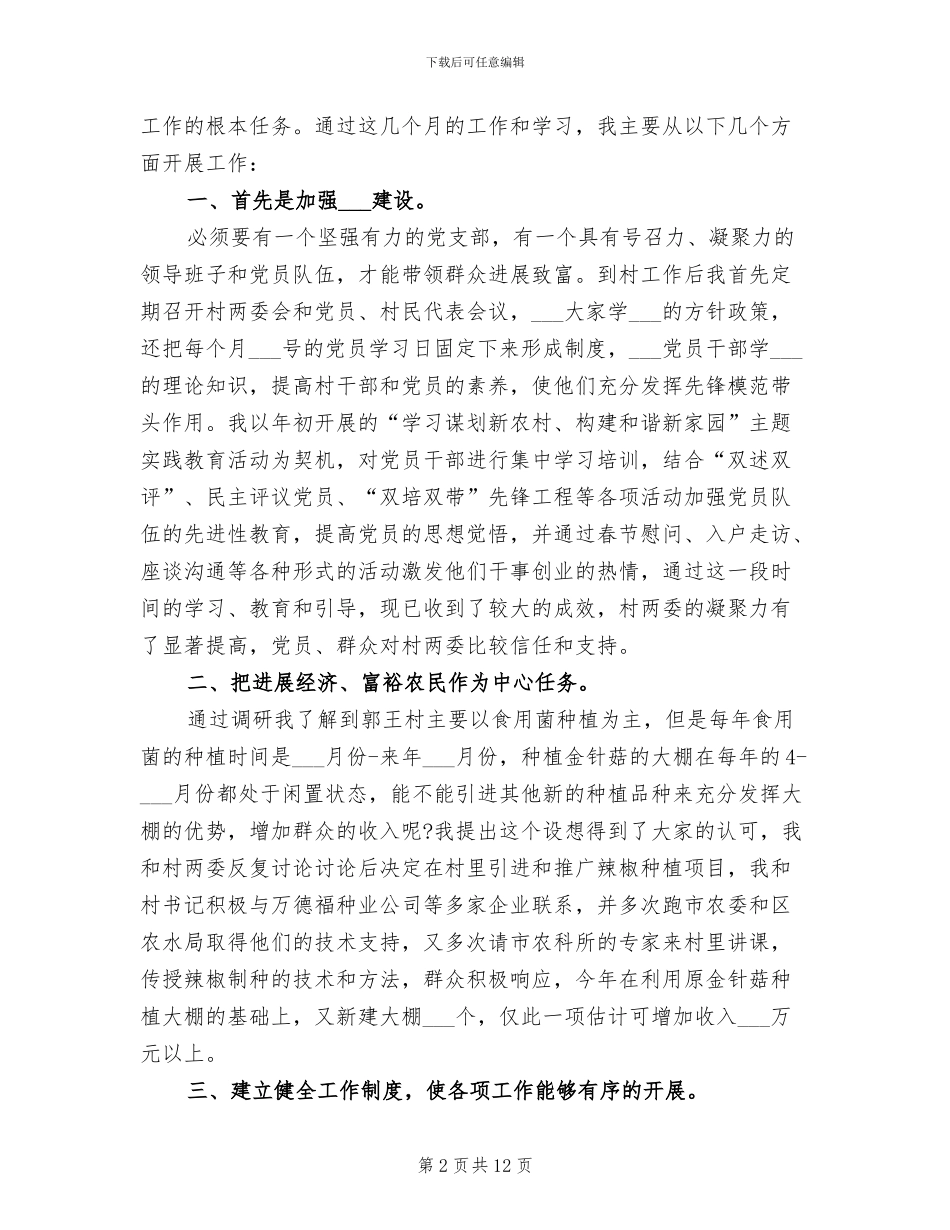 2024年村委会书记个人工作总结_第2页