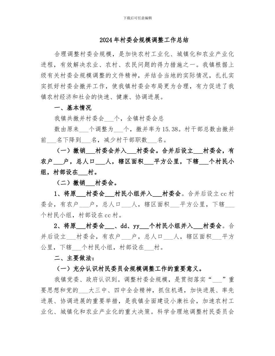 2024年村委会规模调整工作总结_第1页