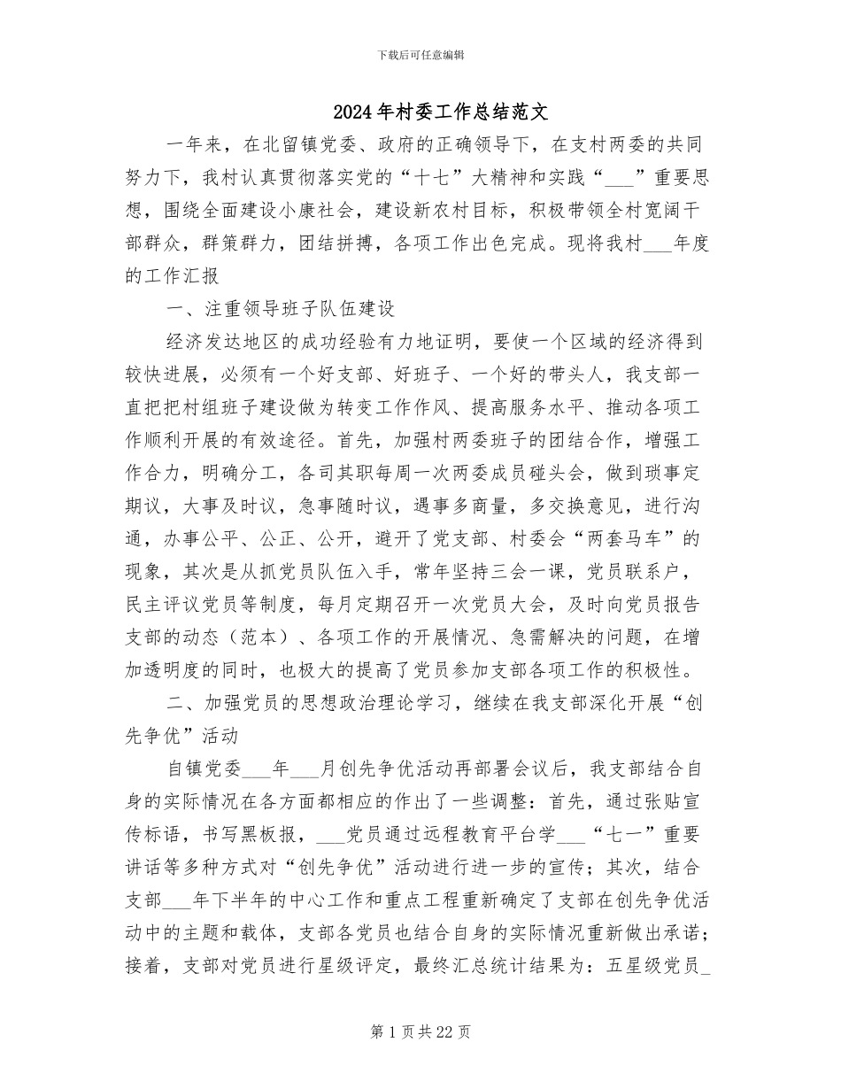 2024年村委工作总结范文_第1页