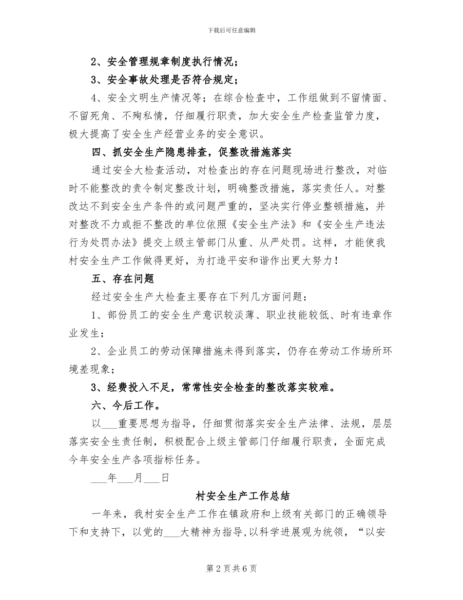 2024年村安全生产大检查工作总结_第2页