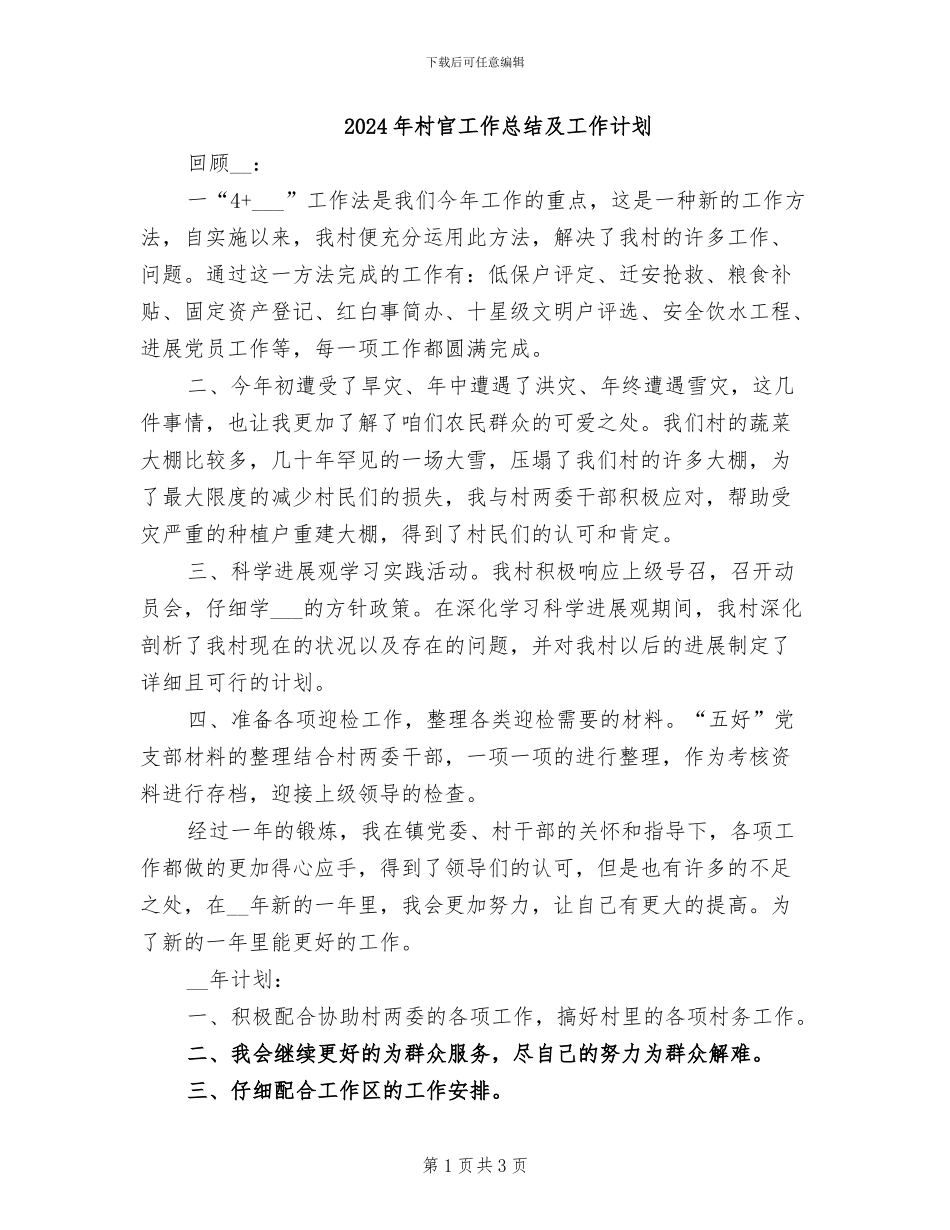 2024年村官工作总结及工作计划_第1页
