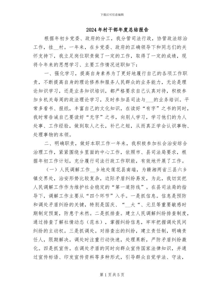 2024年村干部年度总结报告_第1页