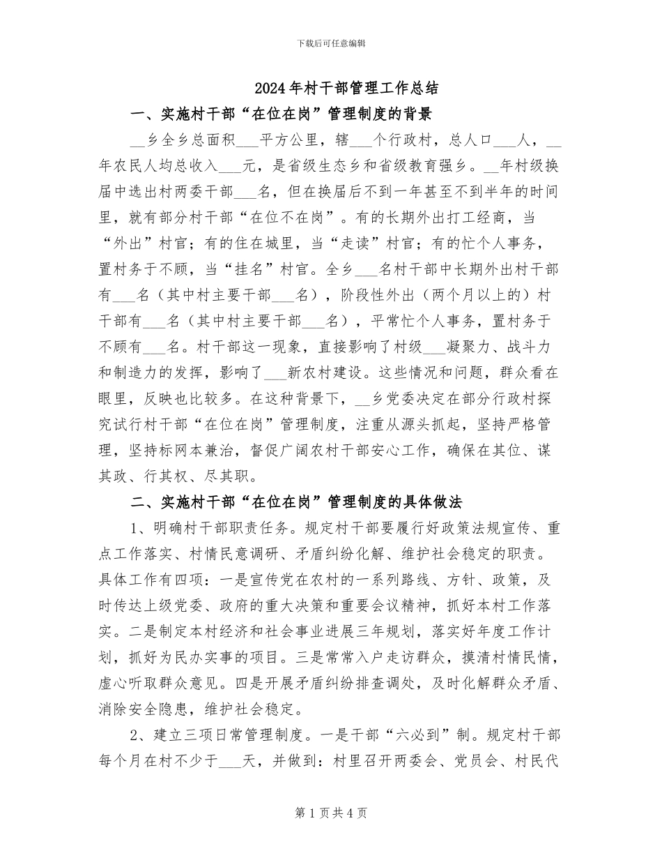 2024年村干部管理工作总结_第1页