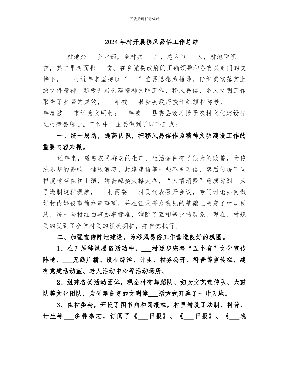 2024年村开展移风易俗工作总结_第1页