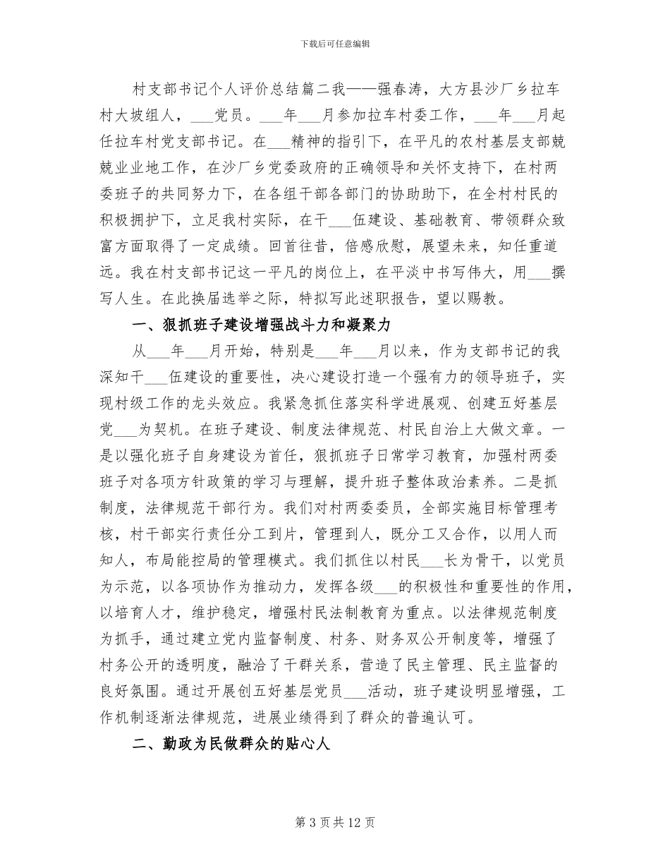2024年村支部书记个人评价总结_第3页