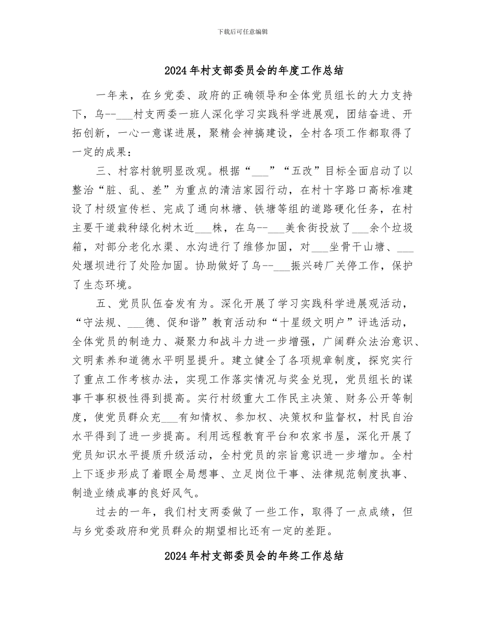 2024年村支部委员会的年度工作总结_第1页