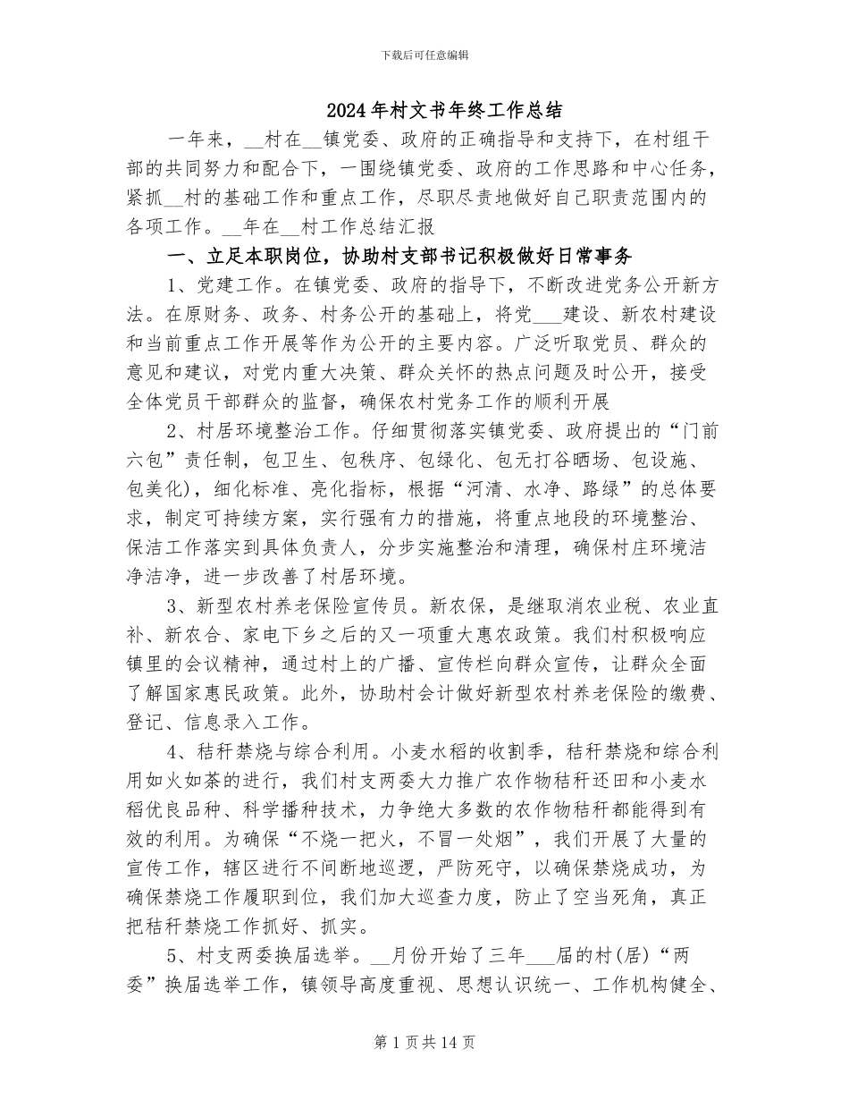2024年村文书年终工作总结_第1页