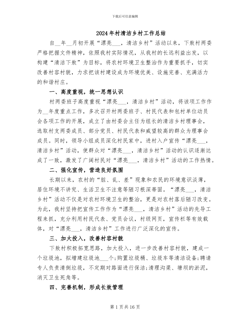 2024年村清洁乡村工作总结_第1页