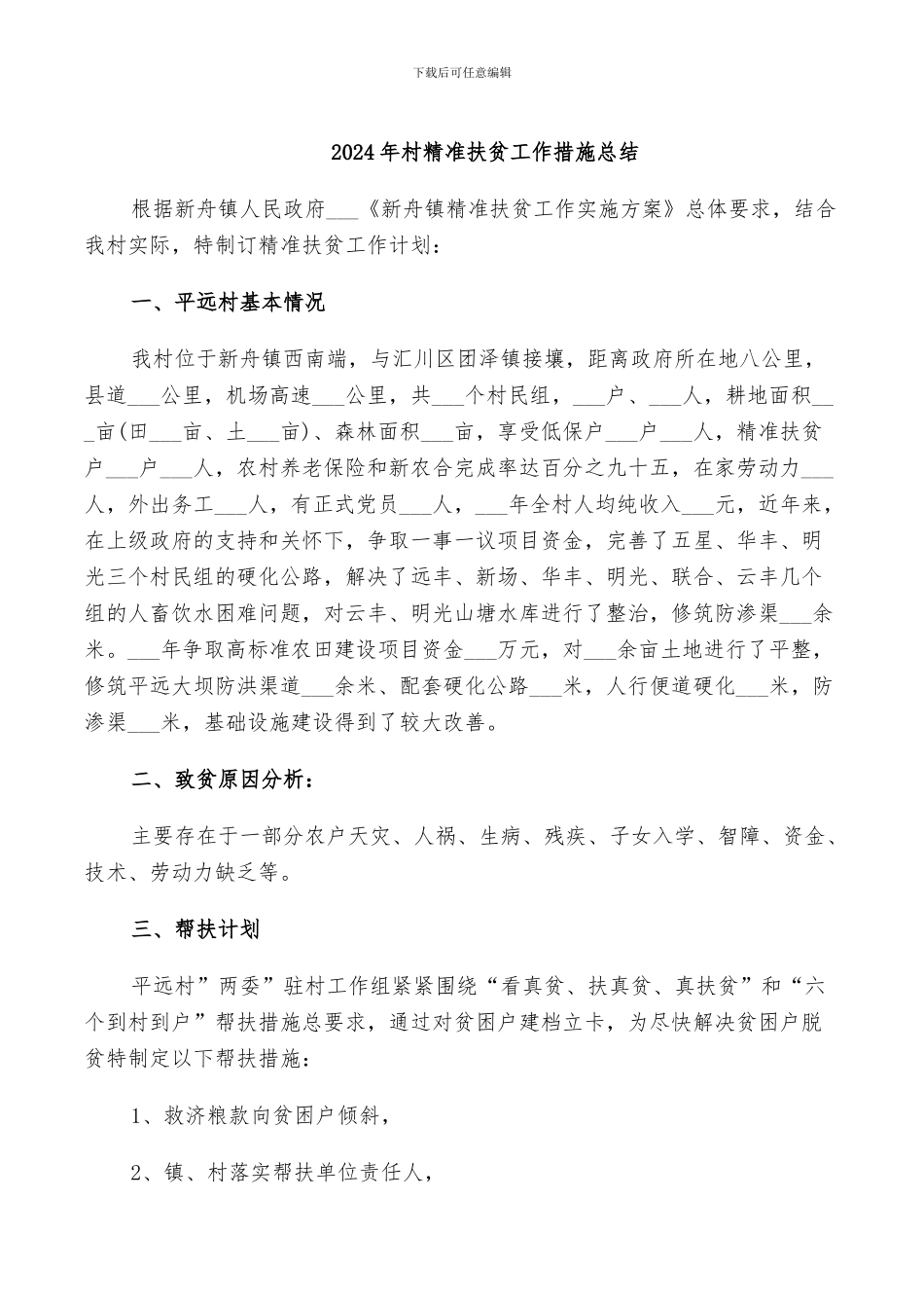 2024年村精准扶贫工作措施总结_第1页