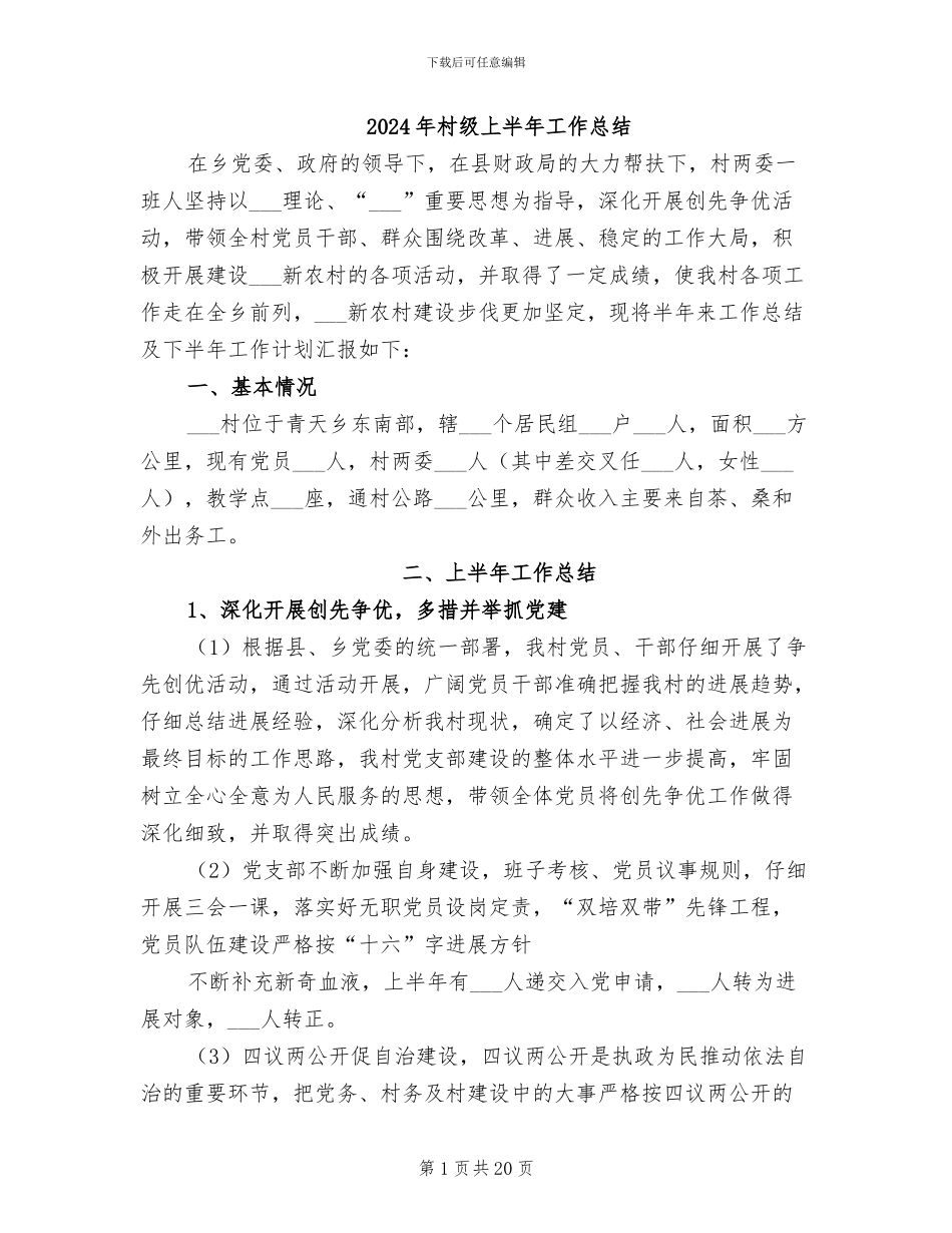 2024年村级上半年工作总结_第1页