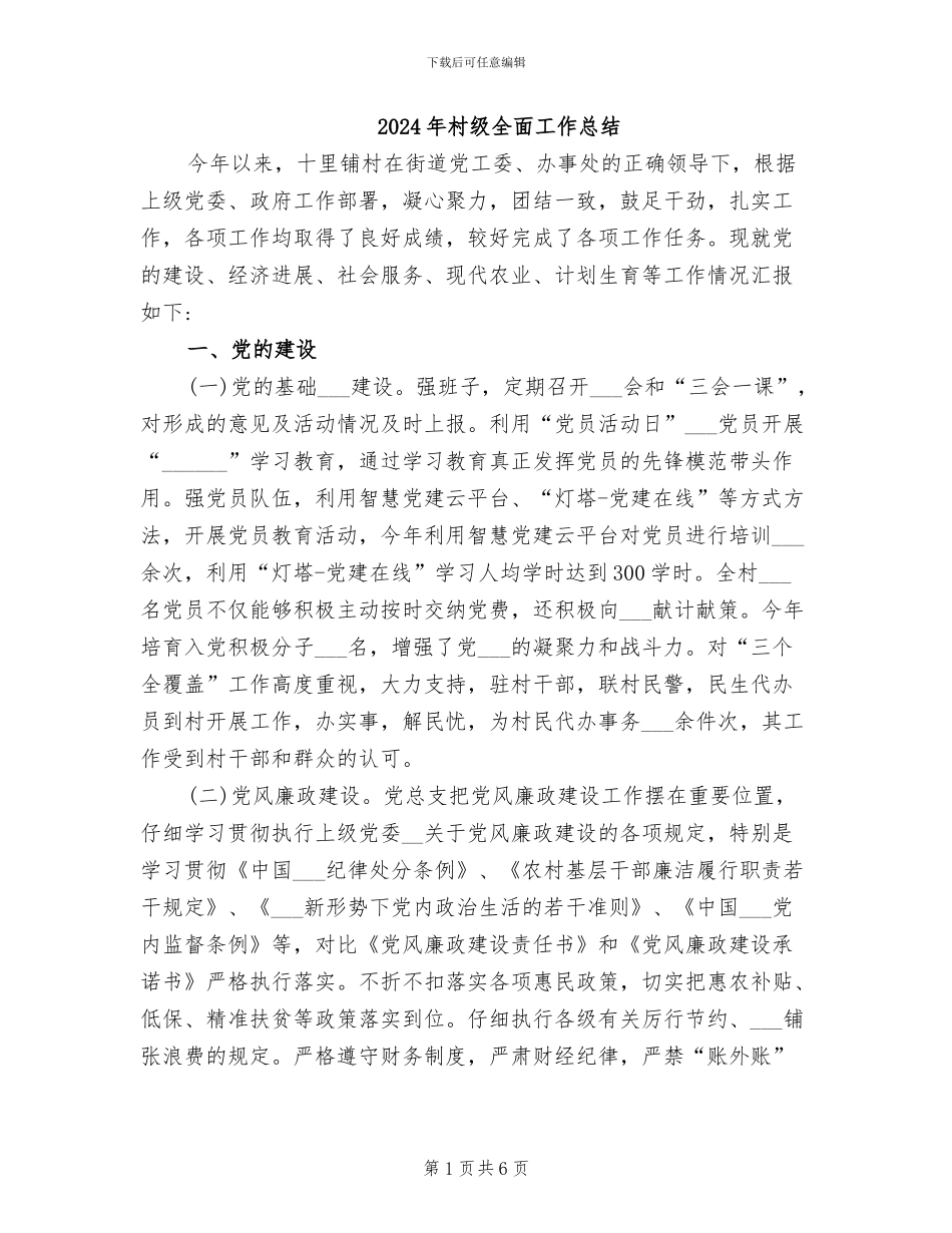2024年村级全面工作总结_第1页