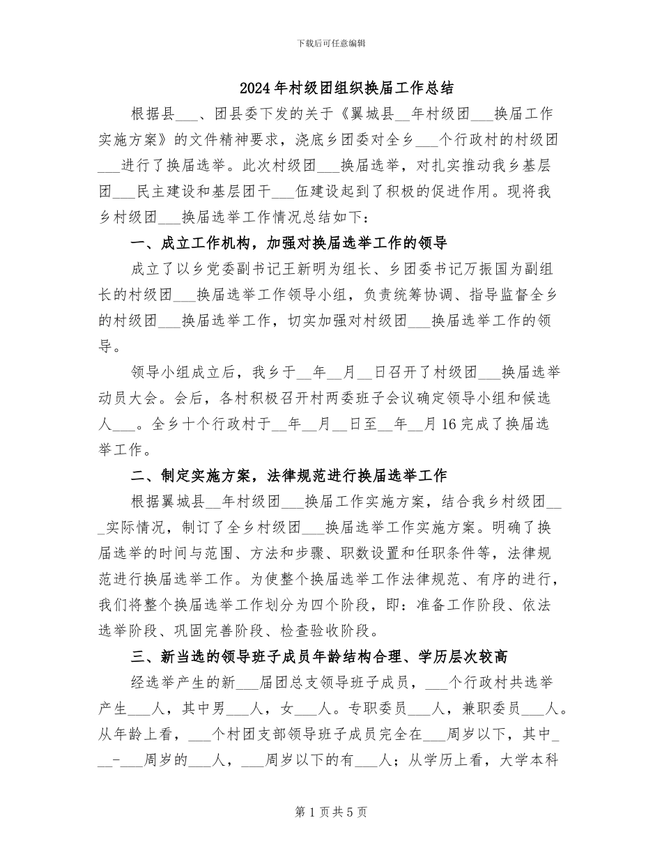 2024年村级团组织换届工作总结_第1页