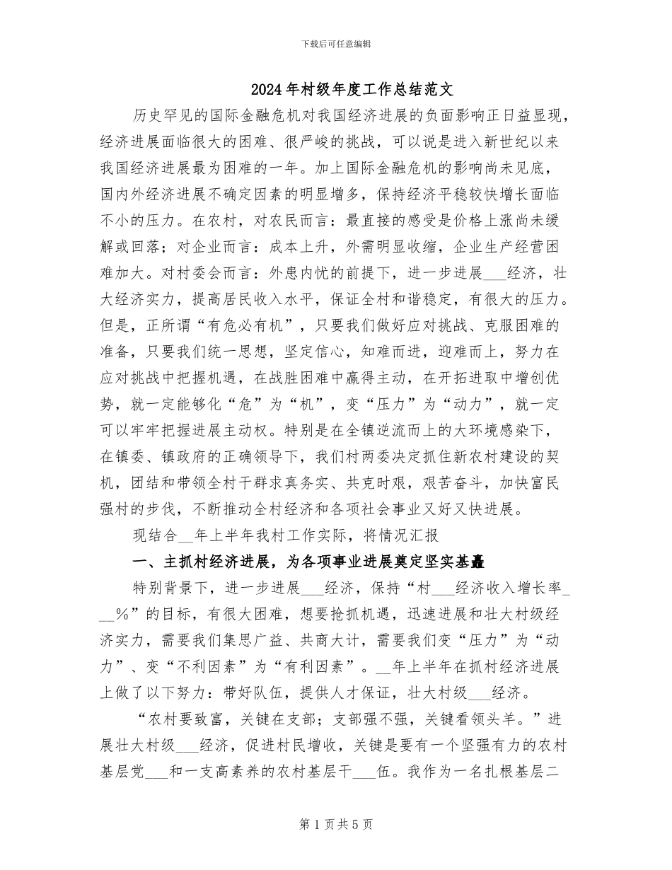 2024年村级年度工作总结范文_第1页