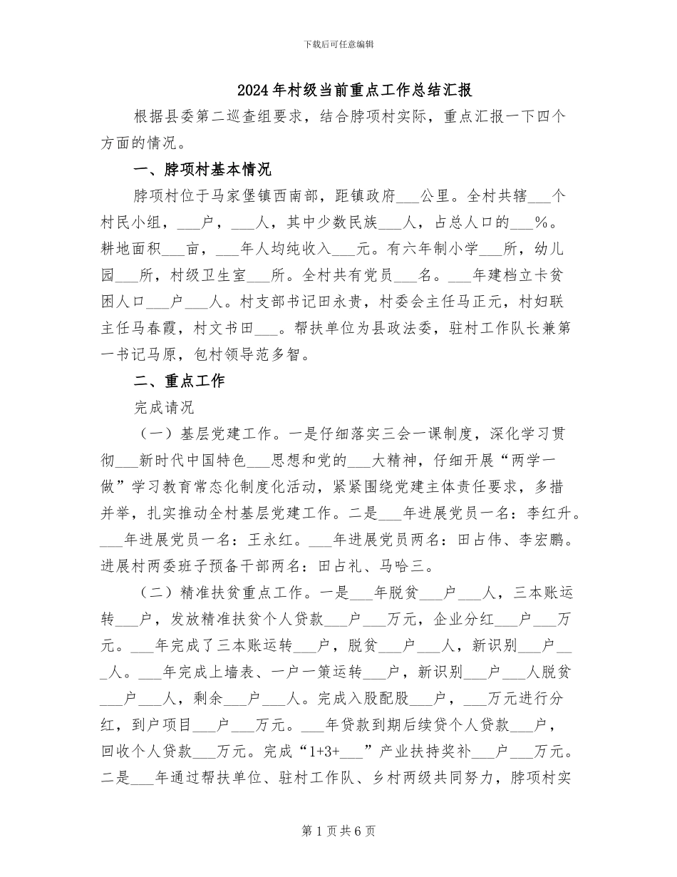 2024年村级当前重点工作总结汇报_第1页