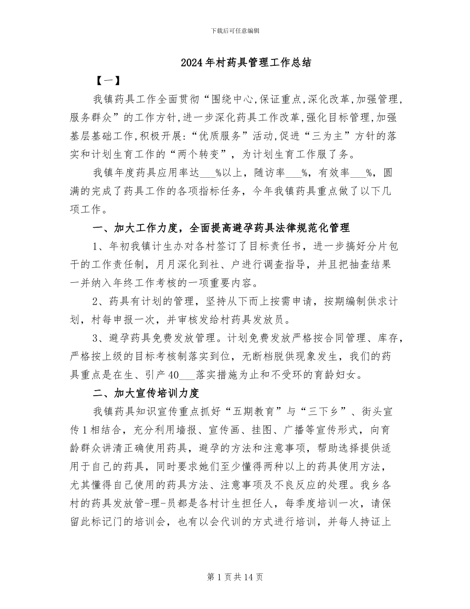 2024年村药具管理工作总结_第1页