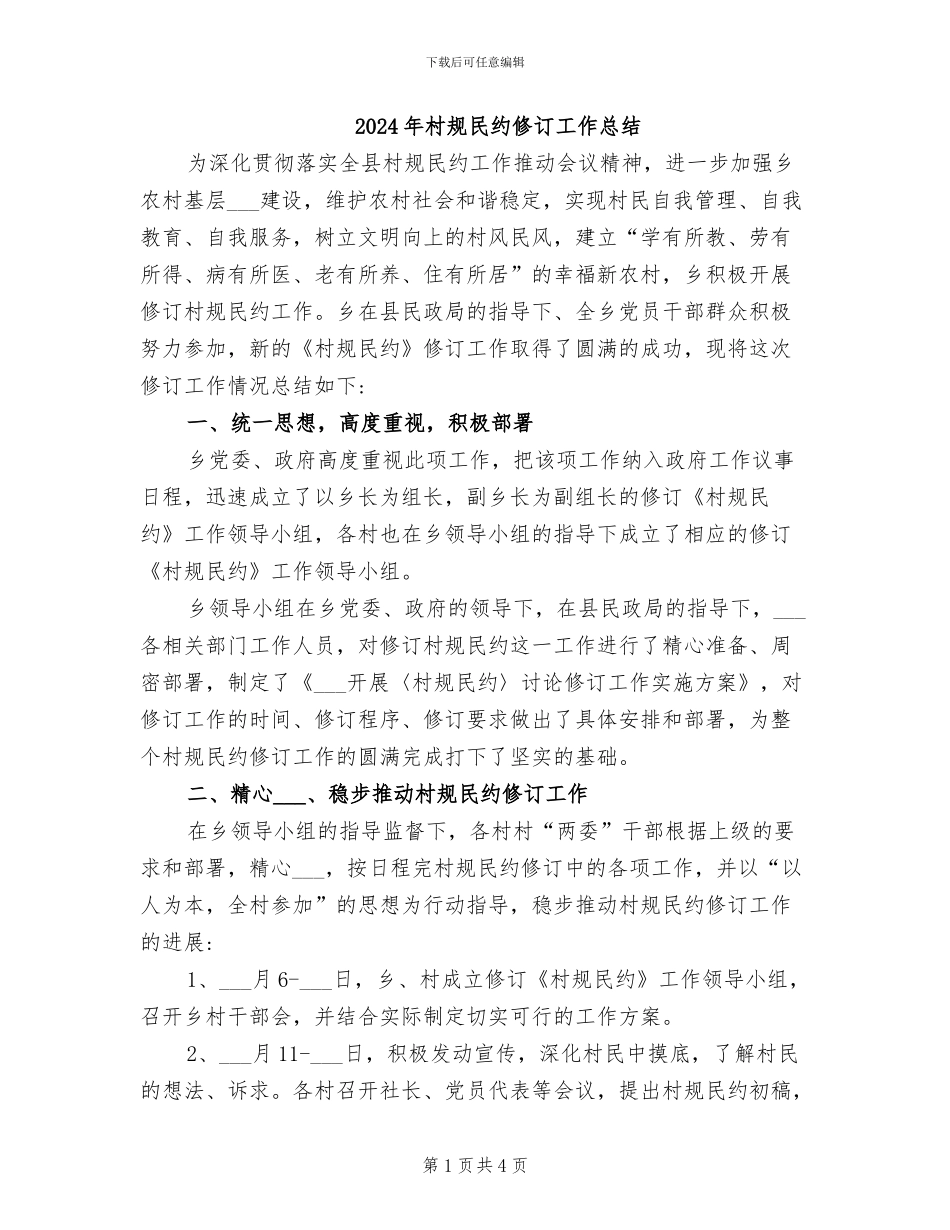 2024年村规民约修订工作总结_第1页