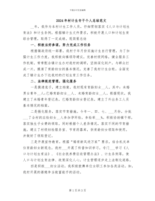 2024年村计生专干个人总结范文