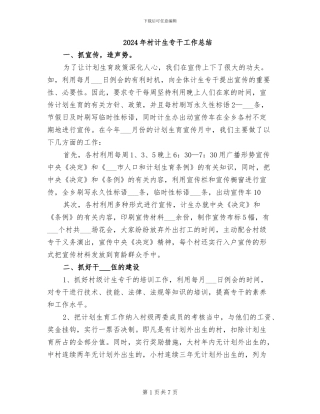 2024年村计生专干工作总结