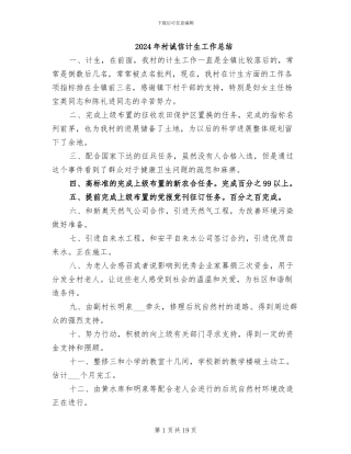 2024年村诚信计生工作总结