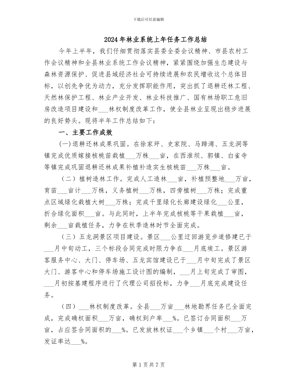 2024年林业系统上年任务工作总结_第1页