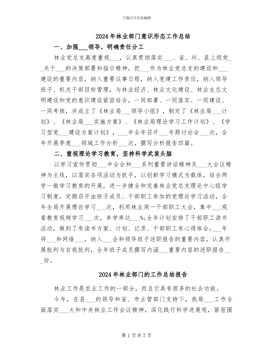2024年林业部门意识形态工作总结_第1页