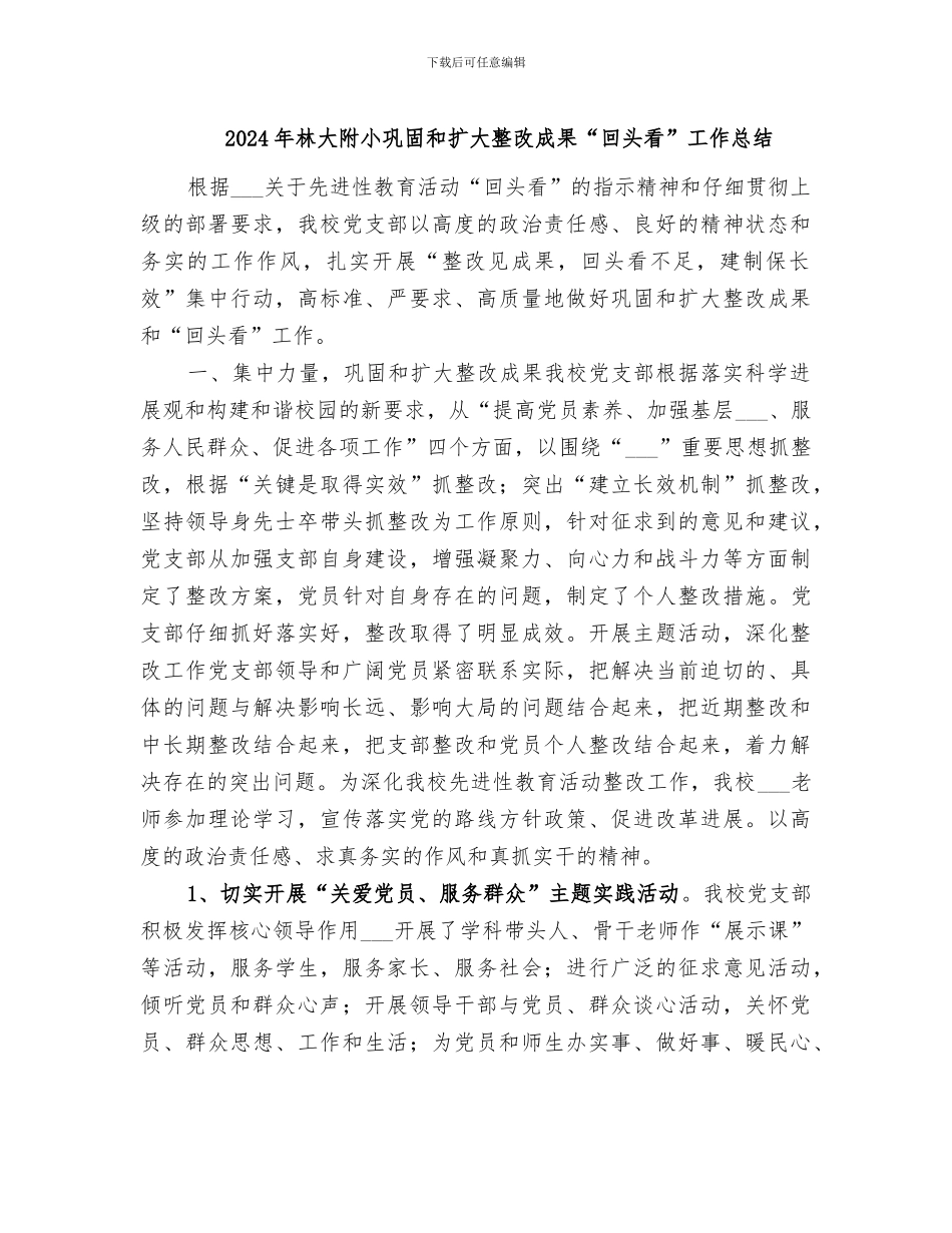 2024年林大附小巩固和扩大整改成果“回头看”工作总结_第1页