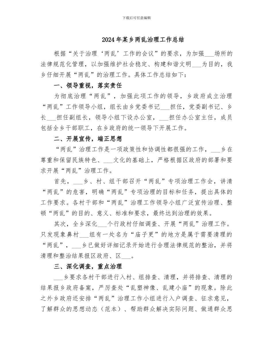 2024年某乡两乱治理工作总结_第1页