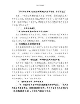 2024年某乡镇卫生院创建健康促进医院活动工作总结范文